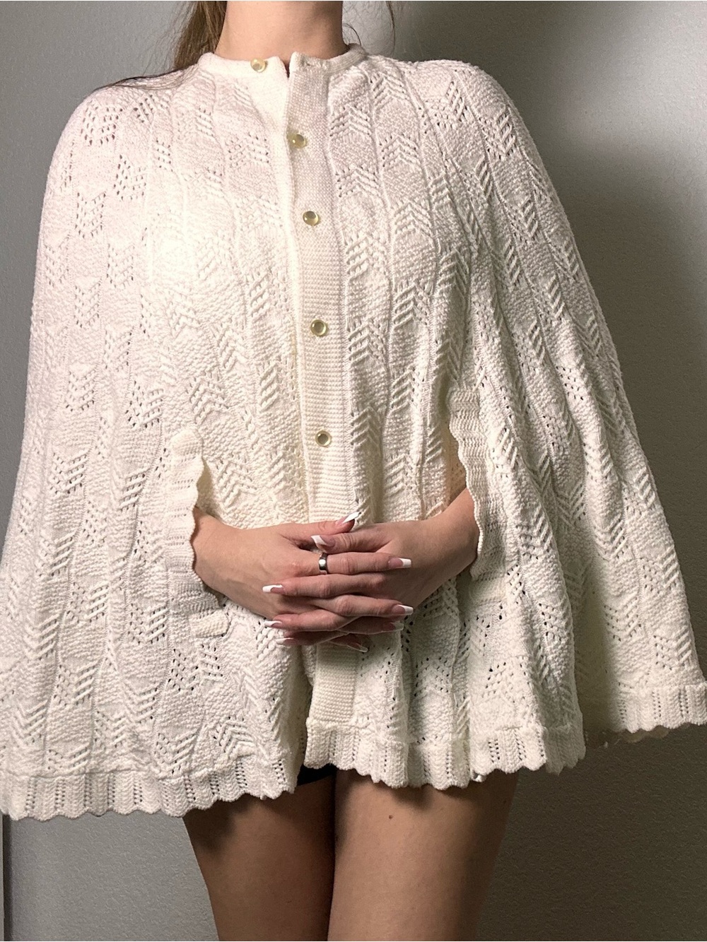 Classic Ivory Knit Cape Sweater Poncho - Women